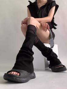 1 Pair Spring/Autumn New Korean Style Mesh Ballerina Patchwork Leg Warmers, Light Gray/White/Black Knitted Flared Leg Warmers, Y2K Subculture Hot Girl White Thigh High Leg Warmers - Multicolor - View 7