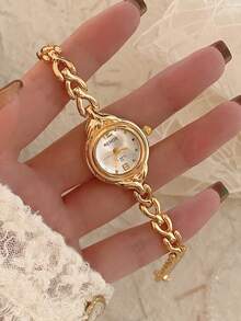 1pc Gold Women's Quartz Watch Exquisite Simple Fashionable Suitable For Daily Matching Birthday/Graduation Gifts Casual Gatherings - Gold - View 3