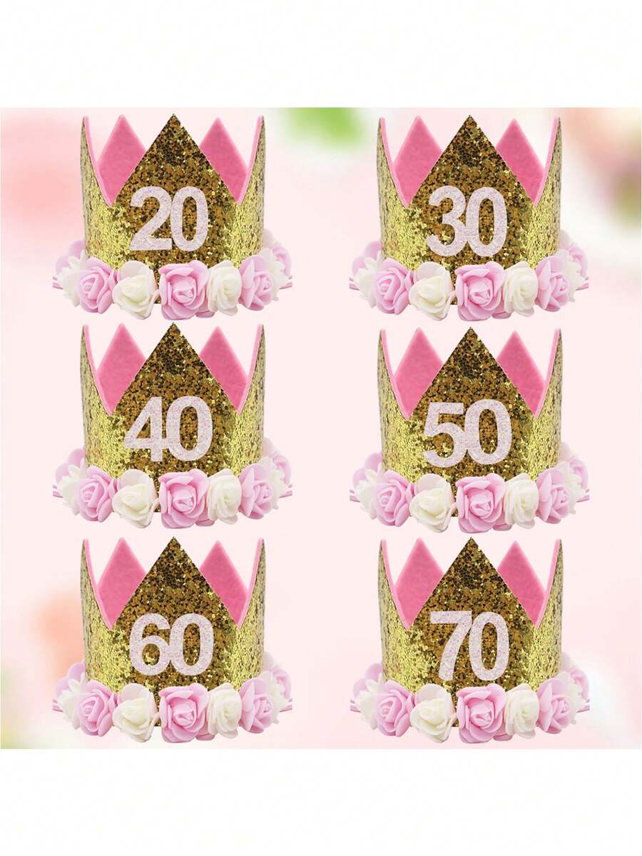 Birthday Party Crown Hat, Handmade Felt Gold 20th Adult Birthday Hat, 30/40/50/60/70 Years Old Birthday Celebration Party Crown Hat, Birthday Party Hat