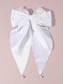 1件女士优雅法式白色蕾丝珍珠双层大蝴蝶结发夹，适合日常、节日、派对、婚礼、订婚、伴娘佩戴（蕾丝图案随机） - 白色 - 查看 3