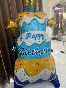 1Pc 197cm Supersize Stand Birthday Party Balloon Happy Birthday Cake Shape Foil Balloons Birthday Party Decorations - Multicolor - View 11