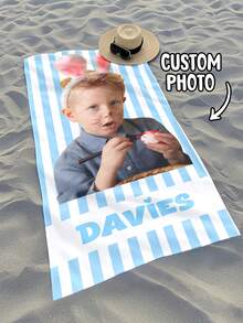 Personalized Children's Beach Towel, Perfect Summer Birthday Gift, Suitable For Various Summer Occasions. Customizable Beach Towel And Accessories, Applicable For Beach, Pool, Travel, Camping, Yoga And More. - Multicolor - View 2