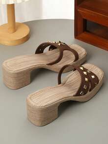 Summer New Fashion Versatile Comfortable Thick Heel Non-Slip Teenage Girls Sandals - Brown - View 4