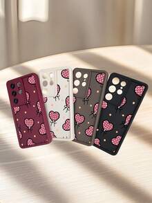1pc Pink Plaid Heart Pattern Phone Case Modern Minimalist Design Cute Aesthetic Style For Back To School Gift Valentine Birthday  Compatible With Samsung Galaxy S26Ultra S26Plus S26 S25 S24FE S24 S23 S22 S21FE S21Ultra Plus Note20 Note20Ultra A13 A14 A15 A16 A17 A33 A34 A35 A36 A52 A53 A54 Case - 酒紅色 - 查看 3