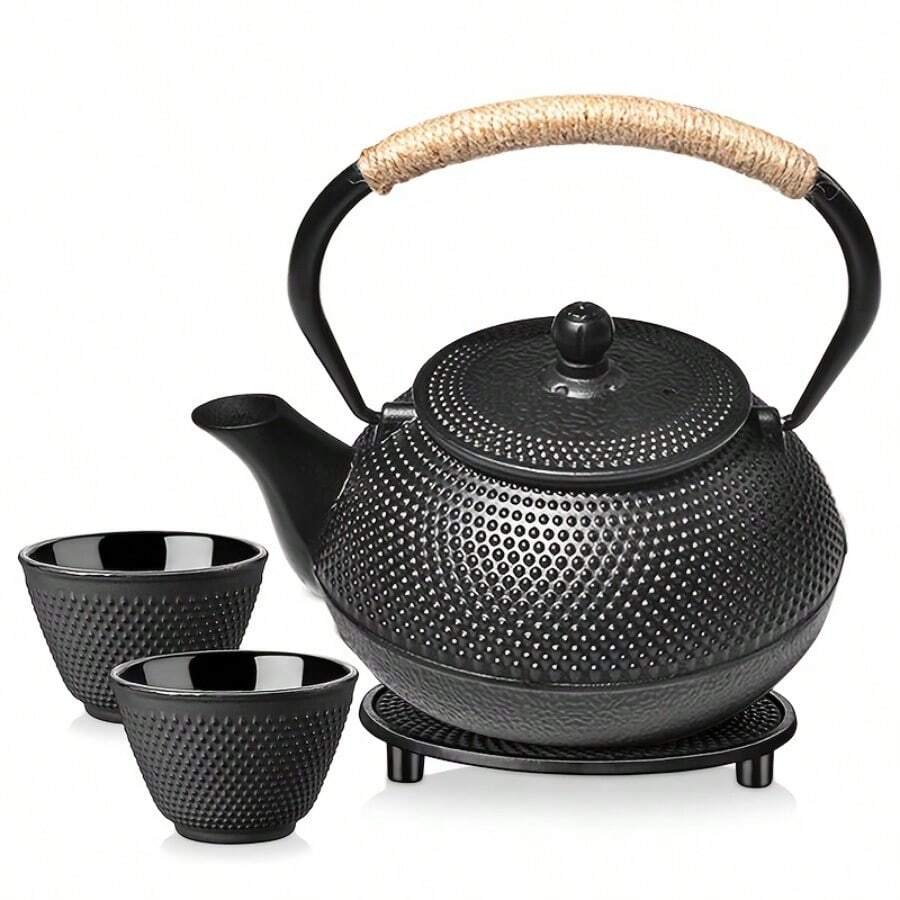 Teapot Set Japanese Cast Iron Kettle Cups Tea Pot - Black - View 1