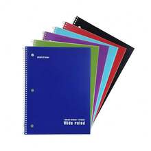 Spiral Notebooks - 1 Subject, Poly Cover, 70 Sheets, WIDE Ruled, 8in X 10in, Bulk Pack, Primary Color Waterproof Covers, Set Of 6 - For Schoolsss, Office, Business, Professional (04658) - PolyCover-wideRuled - View 1