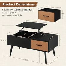 Coffee Table With Storage,39.5'' Lift Top Coffee Table,Hidden Storage Compartment,Foldable Drawer,Lift Tabletop Dining Center Table For Home Living Room Office,Black - Black - View 3