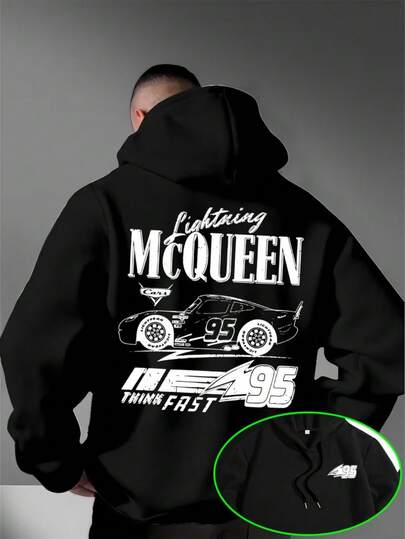  Lightning McQueen No.95 Theme Hooded Sweater: Big Characters On The Back+Racing Details +"THINKFAST "Slogan, Which Is The First Choice For Second-Generation Hipsters To Wear, And Can Be Machine-Washed. It Is Comfortable To Wear On The Street Everyday And Can Be Machine-Washed. It Has Drawstring, Kangaroo Pocket And Long Sleeve Design, And Its Fashion Style Is Very Suitable For Outdoor Activities And Leisure Wear. Disney Men's Hoodie