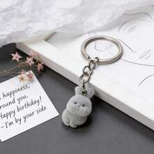 1/3pcs 3D Flocked Rabbit Pendant Keychain, DIY Jewelry Accessory, Bag Charm - Multicolor - View 2