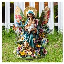Religious Themed Acrylic Virgin Mary & Jesus Ornament 2D Flat Floral Butterfly Craft - Multicolor - View 6