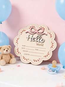 1pc Wooden "Hello World" Newborn Announcement Sign, Baby Gender Reveal Card, Flower-Shaped Welcome Sign For Newborn,Pink Bow Theme Baby Shower Decor, First Birthday & Baptism Gift,Artificial Wood Frameless Keepsake With Name, Date, Height & Weight, Photography Prop For Home Decor,1st Birthday Party Decoration,Baby Shower Gift, Gender Reveal Decor, Baby Girl Party Decor,1st Birthday Gift