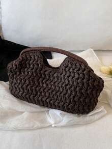 Embrague de concha vintage casual, bolso tejido a mano de diseñador de mujer de rafia, elegante bolso de playa hecho a mano para el verano - Ver 7