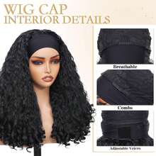 New Afro Kinky Curly Headband Wig Synthetic Braided Hair Texture With Unique Bouncy Curls In The End 22 Inch Soft Curly Headband Wigs For Women Black Kinky Hair No Glue Easy Wear Natural  Look - 黑色 - 查看 5