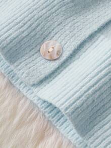 Women'S Casual Blue Color Block Hooded Sweater - Cozy Long Sleeve Cardigan With Button Details, Perfect For Fall/Winter, Relaxed Fit, Long Sleeve Sweater - 藍色 - 查看 3