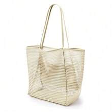 Folding Beach Bag Mesh Mesh Handbag Women's Shoulder Bag Summer Outdoor Travel Essential Play Bag - Trắng. - Xem 2