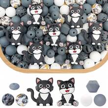 25/45/62PCS New 3D Cat Silicone Beads Set - Orange, Gray, Black Cat Design - Adult DIY Accessories Suitable For DIY Beaded Pens, Earrings, Etc. Perfect As Holiday Birthday Gift Beads & Bead Assortments - New Cute Kitten - View 9