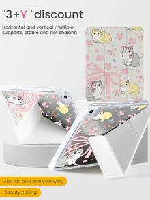 This Beautiful And Cute Cartoon Anime Pink Floral Cat Bow Double-Sided Colorful Acrylic Transparent Crystal Back Cover Is Shock-Resistant , Suitable For The 7th, 8th (10.2 Inch), And 10th Generation IPads. It Has A Built-In Pen Slot, Supports Sleep/Wake Function, And Multiple Folding Stand Modes, Making It An Ideal Holiday Gift. - Multicolor - View 4