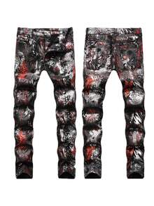 Pantalones vaqueros ajustados para hombre | Estilo occidental mainstream, estampado de leopardo, graffiti y pintura,  urbana - 669# - Ver 1