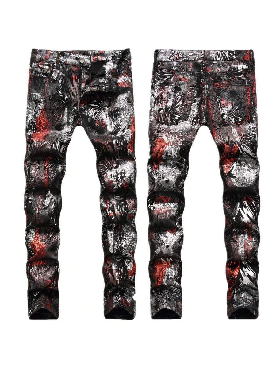 Pantalones vaqueros ajustados para hombre | Estilo occidental mainstream, estampado de leopardo, graffiti y pintura,  urbana - 669# - Ver 1