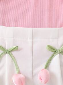 Children's Pink Sleeveless Top And White Tulip Shorts Two Pieces Set - Pink - View 5