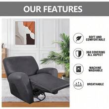 Trugenix-Recliner Sofa Covers - Leather Like Recliner Sofa Covers 3 Seater Recliner Couch Covers For 3 Cushion Couch 8 Pieces Washable Stretch Reclining Sofa Slipcovers (Brown)-GP - 01-深灰色 - 查看 5