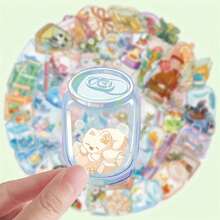 50pcs Cartoon Transparent Object Doodle Stickers, Suitable For Laptop, Water Bottle, Luggage, Ideal For Holiday Gifts