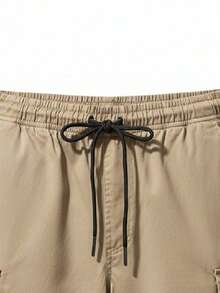 男士工装短裤，多口袋个性化标签休闲裤，外套 - 卡其色 - 查看 9