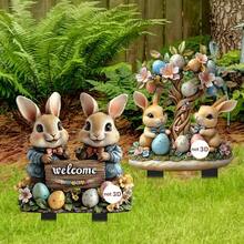 1pc 2D Flat Easter Welcome Animal Rabbit Outdoor Yard Garden Acrylic Decor Prop - Multicolor - View 2