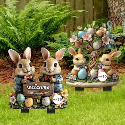 1pc 2D Flat Easter Welcome Animal Rabbit Outdoor Yard Garden Acrylic Decor Prop