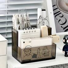 Minimalist Transparent Multi-Compartment Pen Holder, Multifunctional Desktop Stationery Storage Box, Suitable For Office And Study Supplies - Multicolor - View 14