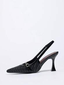 2026 Nuevas sandalias sin cordones con hebilla, zapatos de tacón grueso de material de cuero lacado de alta gama, elegantes zapatos de vestir para el trabajo y el transporte - Negro - Ver 4