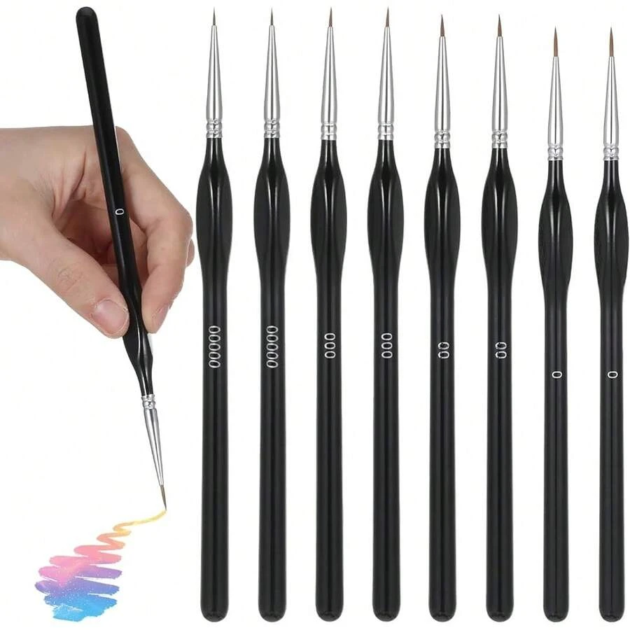 New 8Pcs Detailing Paint Brush Set, Miniature Paint BrushSet For Fine Detail Painting, Fine Brush Small Painting Brushfor Art, Crafts, Acrylic, Watercolor, Oil, Model, Face - Image Color - View 1
