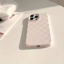 A Pink Phone Case With A Diamond Grid Design, Perfect For IPhone 17 Pro Max, 17 Air, 16, E Plus, 15, 14, 13, 12, And 11 Series.This Cute Cartoon-Style Aesthetic Phone Case Is Shockproof And Fashionable, Making It An Ideal Creative Gift For Gi On Christmas. Valentine's Day - 粉色 - 查看 6