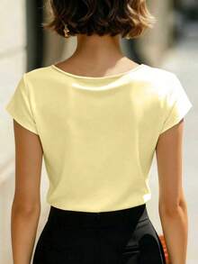 Blusa asimétrica de unicolor elegante para mujer, esencial para primavera y verano - Amarillo - Ver 5