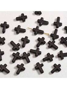 10/50/100颗黑白十字暗珠手链项链手机链发夹耳环珠子材料DIY首饰配件 - 黑+白 - 查看 3