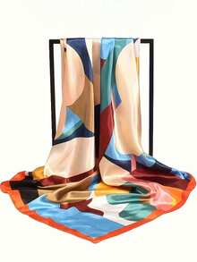 Fashionable Floral Print Women's Square Scarf, Casual Sun Protection Headscarf, Large Scarf/Shawl - Orange - View 2