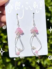 2只手工可爱渐变串珠水母耳环，适合女性日常佩戴和参加派对，蓝色 - 彩色 - 查看 8