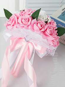 Wedding Bouquet Bride Bridesmaid Holding Flowers Bride Marriage Party Decor Color Blocking Artificial Foam Roses Flower Faux Pearl Bride Bouquet Wedding Party