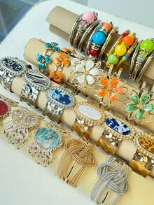 20/15/12/10/7/5/3/1件 随机颜色 全息树脂石豹纹复古优雅奢华宫廷珐琅滴油花朵金属手镯，镂空花朵蝴蝶手镯 - 彩色 - 查看 9