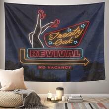 Treaty Oak Revival Neon Sign Wall Tapestry – Retro Vintage Home Decor For Bedroom - 彩色 - 查看 5