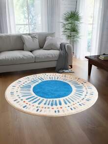 1 pieza Alfombra redonda de imitación de lana inspirada en la dopamina, de color azul claro, suave y cómoda para la sala de estar, el dormitorio, el estudio, el vestidor, adecuada para varios tamaños - Multicolor - Ver 17