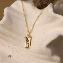 1件个性化生日石家庭项链，定制多宝石首饰，个性化礼物，母亲生日石首饰，送给妈妈的礼物，生日礼物，优雅长方形切割生日石项链，立方氧化锆生日石项链，送给新妈妈的完美礼物，送给她的个性化礼物 - 彩色 - 查看 4