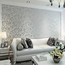 1 Roll 3D European Style Acanthus Leaf Wallpaper, Suitable For Bedroom, Living Room, TV Background, Non-Woven Flocking Wallpaper - Removable, Easy To Cut - Applicable For Living Room, Bedroom, Home Decor - Silver - View 4
