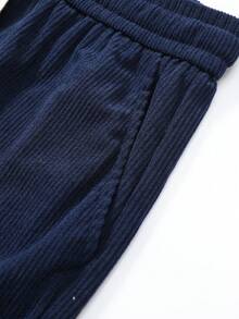 Men's Corduroy Lightweight Casual Trousers For Spring And Summer, Comfortable To Wear, With Drawstring And Pockets, Machine Washable. - Xanh đậm - Xem 4