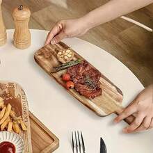 1pc Gold Sandalwood Slice Cutting Board, Washable Fruit & Meat Chopping Board, Ergonomic Handle Kitchen Accessory, Catering Service Cutting Board - Maroon - View 4