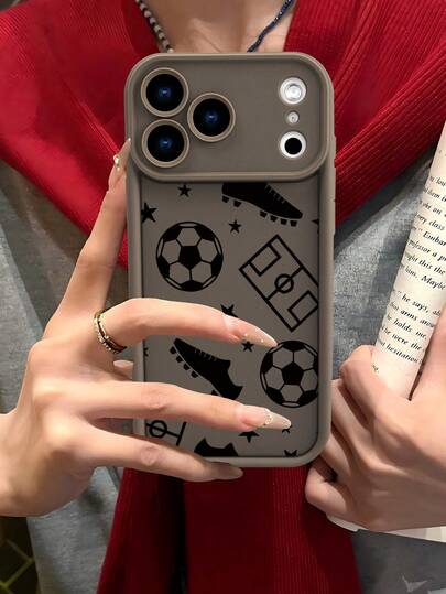 1pc Luxury Durable Football Sports Element 2D Pattern Full Coverage Anti-Slip Soft TPU Phone Case, Compatible With IPhone 17, 16, 15, 14, 13, 12, 11 Pro/Pro Max/Plus And Other Galaxy Models, Suitable As Gifts For Couples, Best Friends, Work, New Year, Valentine's Day, Easter, Festival