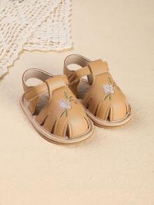 0-1 Year Old Infant Girls' Soft Bottom Anti-Slip Breathable Sandals, Suitable For 6-12 Months Infants - Apricot - View 2