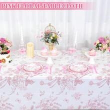 3 Pack Pink Floral Plastic Tablecloths, 54 X 108Inch Tea Party Tablecloth Disposable Vintage Table Cloth Pink And White Porcelain Tables Decor For Anniversay Valentine's Birthday Garden Wedding Party - Nhiều màu - Xem 3
