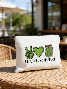 Sac de voyage cosmétique Peace Love Pickles, sac cosmétique mignon de balle de cornichon avec design Peace and Love, léger, juste une fille qui aime les cornichons sac cosmétique avec fermeture éclair, pochette zippée en polyester résistant à la décoloration, organisateur de maquillage pliable pour femmes, filles, sœurs, filles, idéal pour les cadeaux d'anniversaire et de remise des diplômes, pliable et compact pour une utilisation quotidienne, parfait pour les passionnés de cornichons sac de maquillage - Multicolore - Voir 5