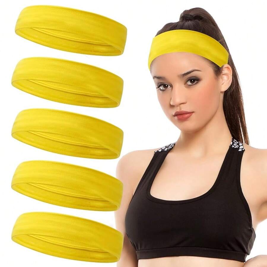 Workout Headbands Non Slip Headband Sport Headbands Sweatbands Elastic Sport Hair Bands For Sports Travel Indoor Fitness Gym - 黃色 - 查看 1